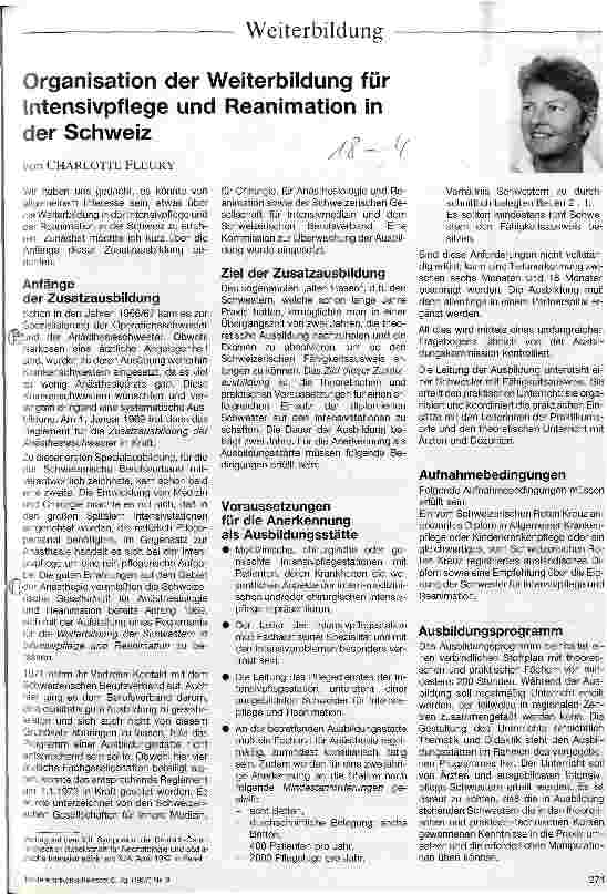 Vorschauseite 1: Organisation der Weiterbildung für Intensivpflege und Reanimation in der Schweiz