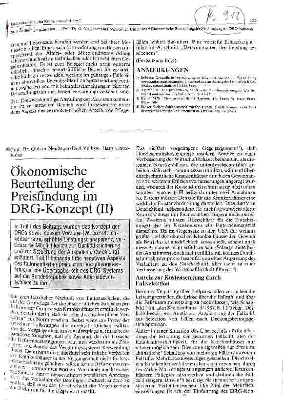 Vorschauseite 1: Ökonomische Beurteilung der Preisfindung im DKG-Konzept II