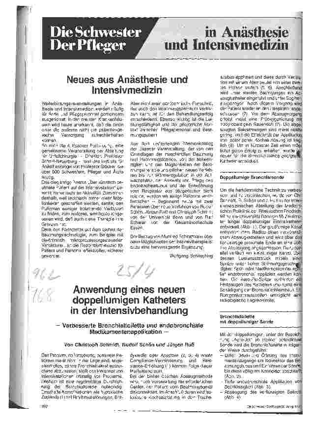 Vorschauseite 1: Anwendung eines neuen doppellumigen Katheters in der Intensivbehandlung // Verbesserte Bronchialtoilette