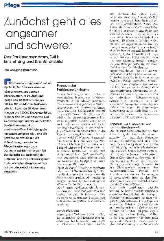 Vorschauseite 1: Zunächst geht alles langsamer und schwerer Das Parkinsonsyndrom, Teil I: Entstehung und Krankheitsbild