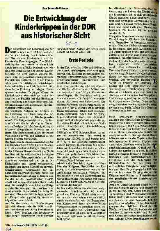 Vorschauseite 1: Die Entwicklung der Kinderkrippen in der DDR aus historischer Sicht
