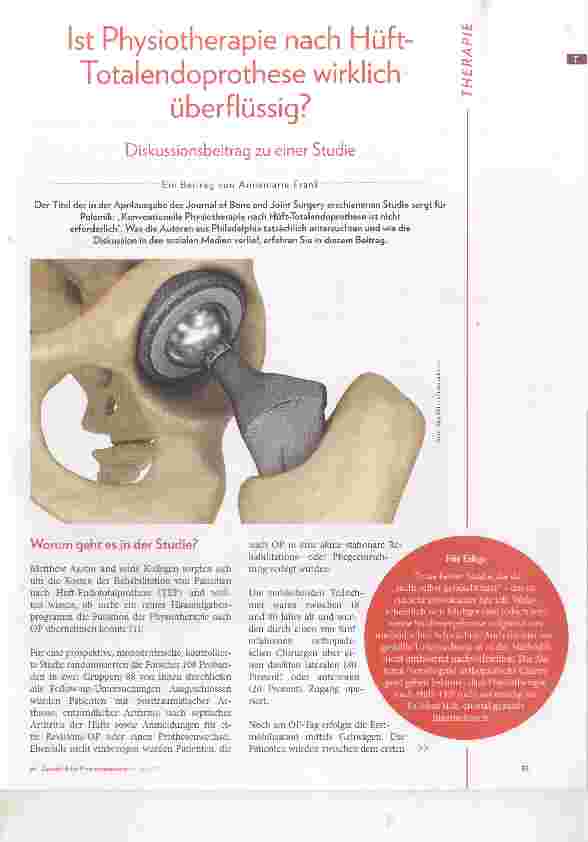 Vorschauseite 1: Ist Physiotherapie nach Hüft-Totalendoprothese wirklich-überflüssig?
