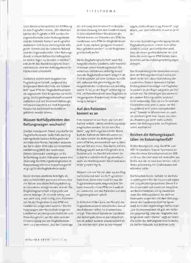 Vorschauseite 3: MEDIZINISCHE VERSORGUNG AM BER-BEREIT ZUM START?