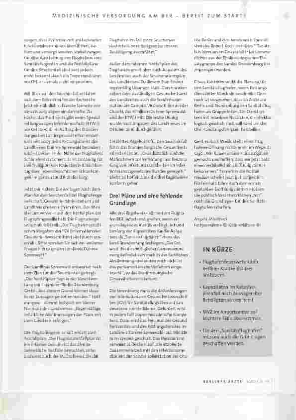 Vorschauseite 6: MEDIZINISCHE VERSORGUNG AM BER-BEREIT ZUM START?