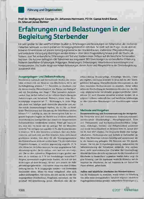 Vorschauseite 1: Erfahrungen und Belastungen in der Begleitung Sterbender