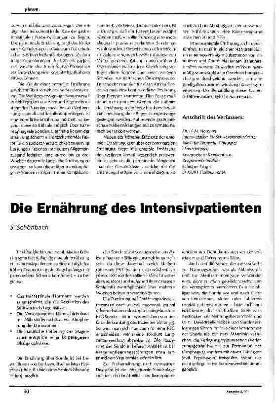 Vorschauseite 1: Die Ernährung des Intensivpatienten