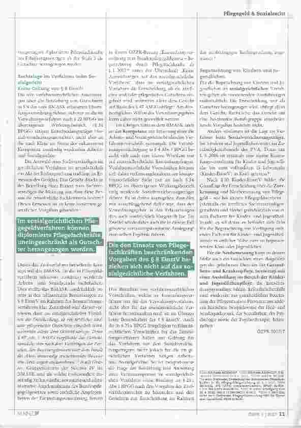 Vorschauseite 2: Pflegegeldbegutachtung durch Pflegefachkräfte keine Einschränkungen im sozialgerichtlichen Verfahren