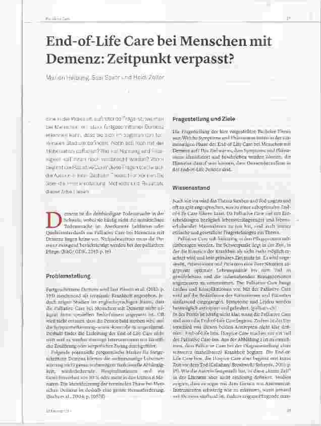 Vorschauseite 1: End-of-Life Care bei Menschen mit Demenz: Zeitpunkt verpasst?