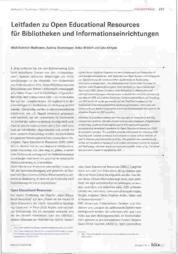 Vorschauseite 1: Leitfaden zu Open Educational Resources für Bibliotheken und Informationseinrichtungen
