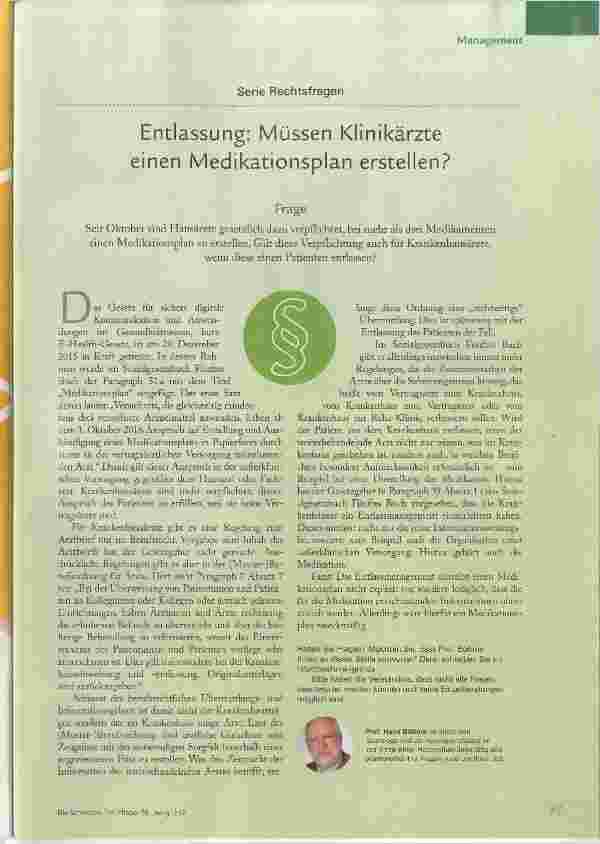 Vorschauseite 1: Entlassung: Müssen Klinikärzte einen Medikationsplan erstellen?