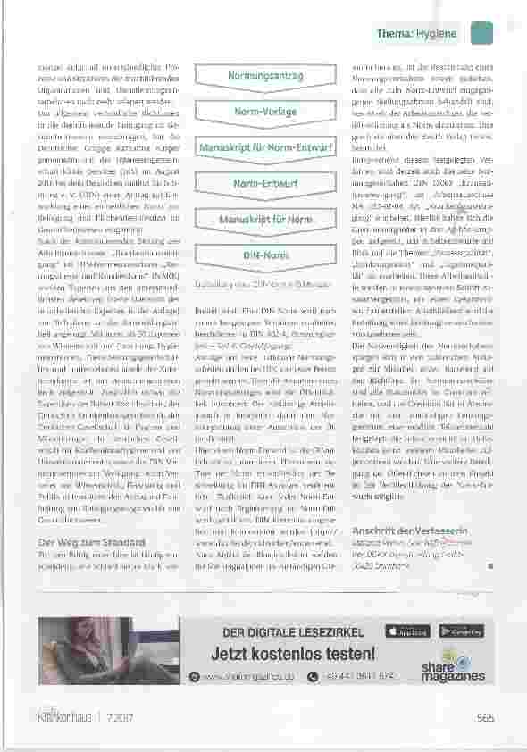 Vorschauseite 2: Normungsantrag „Krankenhausreinigung eingereicht