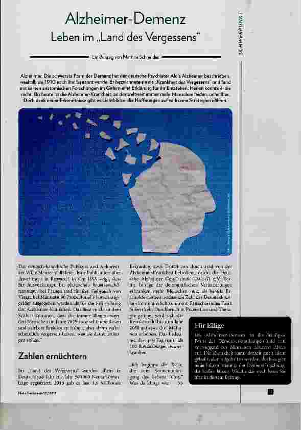 Vorschauseite 1: Alzheimer-Demenz Leben im „Land des Vergessens“