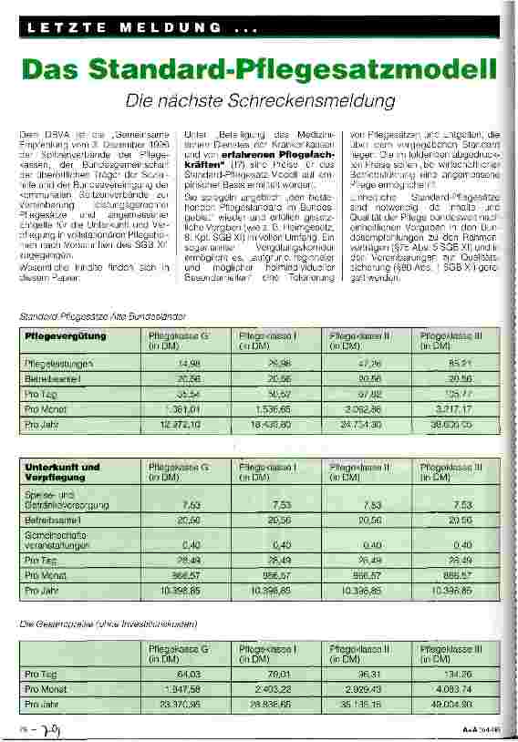 Vorschauseite 1: Das Standard-Pflegesatzmodell Die nächste Schreckensmeldung