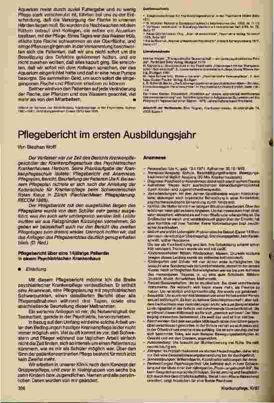 Vorschauseite 1: Pflegebericht im ersten Ausbildungsjahr