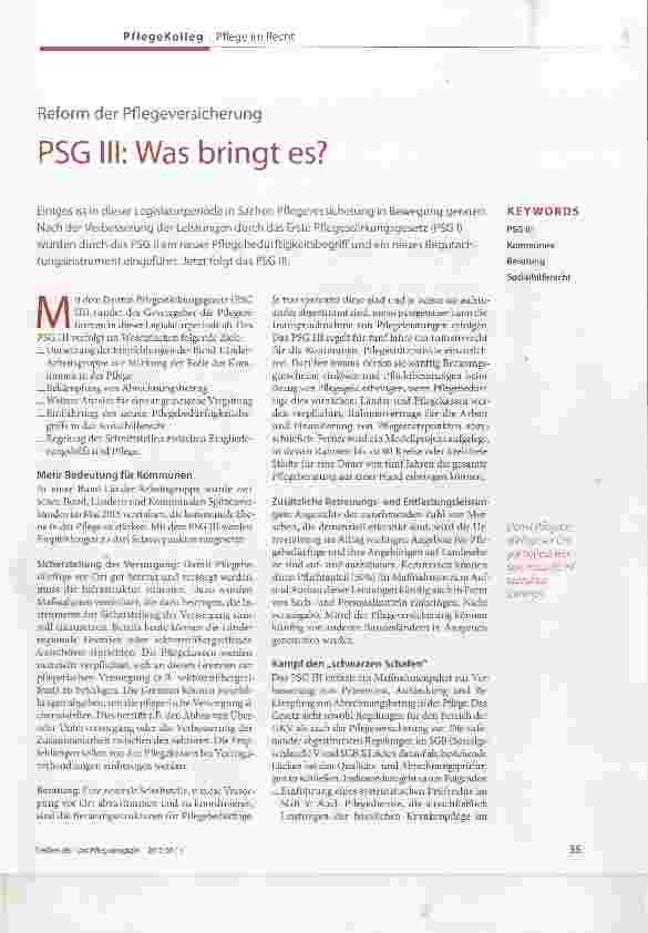 Vorschauseite 1: Reform der Pflegeversicherung PSG 111: Was bringt es?