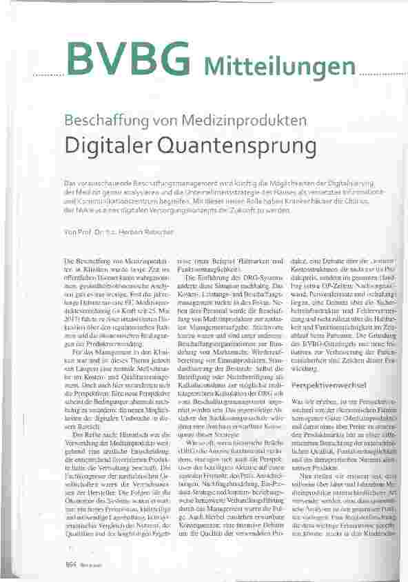 Vorschauseite 1: BVBG Mitteilungen Beschaffung von Medizinprodukten Digitaler Quantensprung