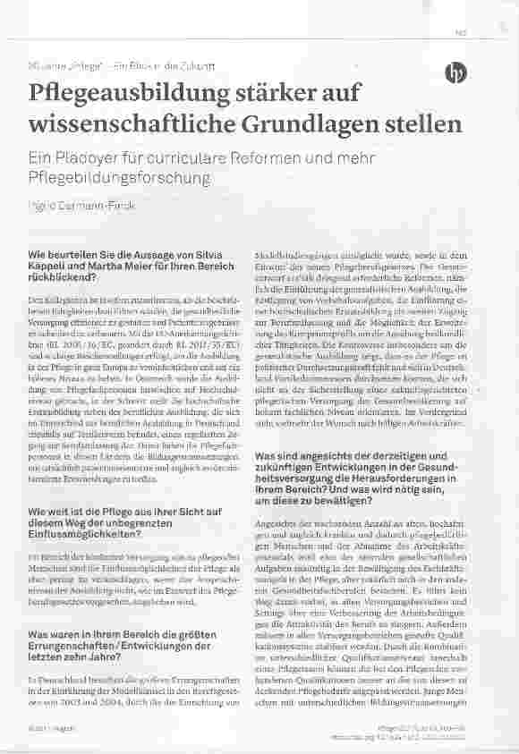 Vorschauseite 1: 30 Jahre „Pflege“ Ein Blick in die Zukunft Pflegeausbildung starker auf wissenschaftliche Grundlagen stellen