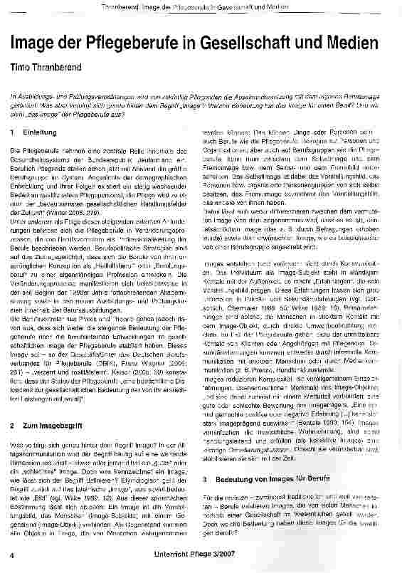 Vorschauseite 1: Image der Pflegeberufe in Gesellschaft und Medien