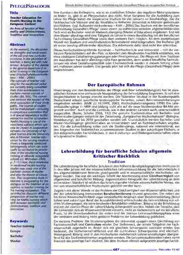 Vorschauseite 2: Lehrerbildung für Gesundheit/ Pflege im europäischen Kontext