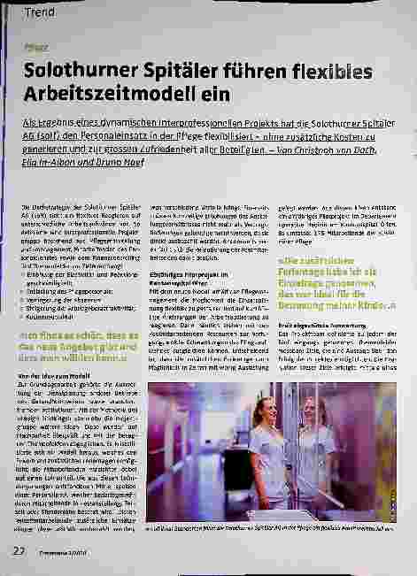 Vorschauseite 1: Solothurner Spitäler führen flexibles Arbeitszeitmodell ein.