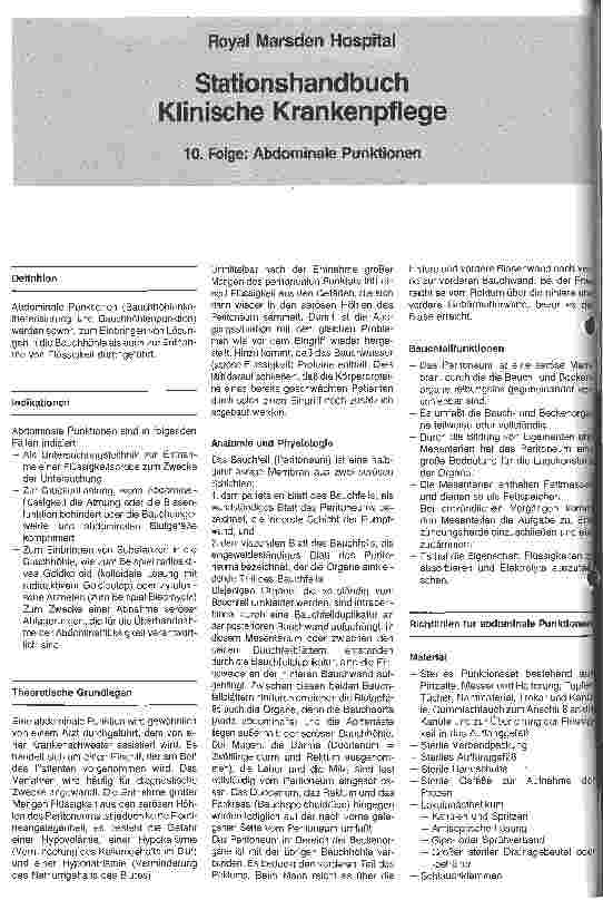 Vorschauseite 1: Stationshandbuch Klinische Krankenpflege 10. Folge: Abdominale Punktionen