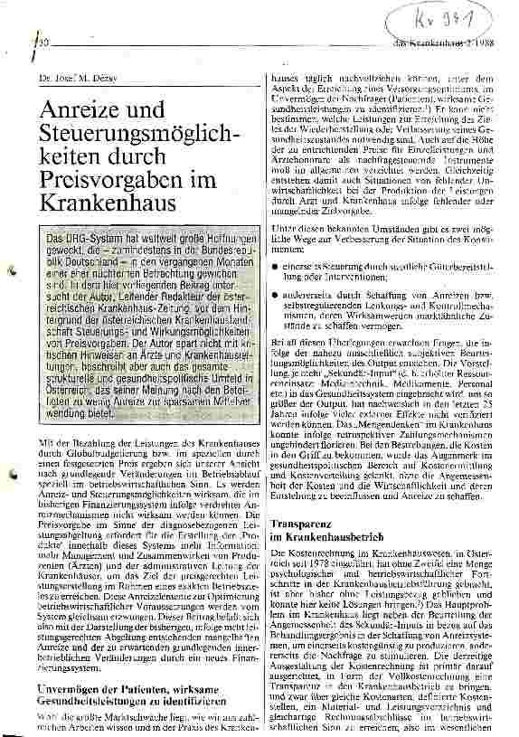 Vorschauseite 1: Anreize und Steuerungsmöglichkeiten durch Preisvorgaben im Krankenhaus