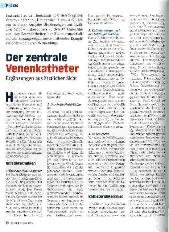 Vorschauseite 1: Der zentrale Venenkatheter Ergänzungen aus ärztlicher Sicht