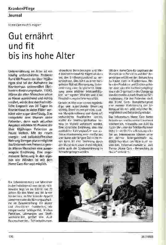 Vorschauseite 1: Gut ernährt und fit bis ins hohe Alter Home Care macht`s möglich