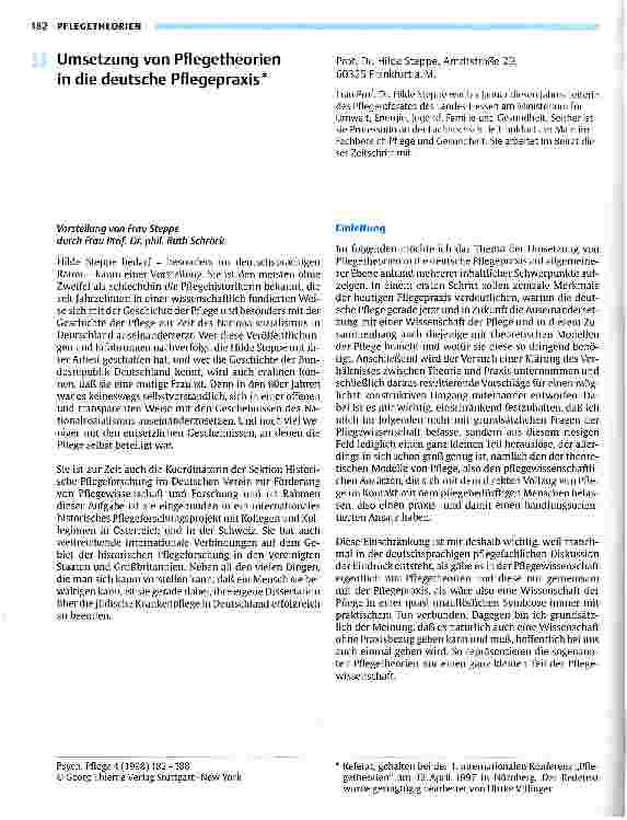 Vorschauseite 1: Umsetzung von Pflegetheorien in die deutsche Pflegepraxis