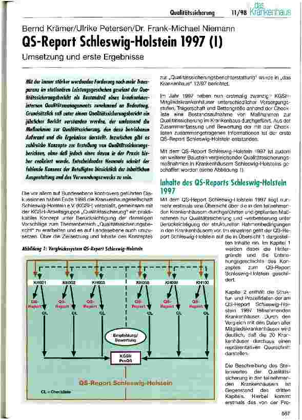 Vorschauseite 1: QS-Report Schleswig-Holstein 1997 (Teil 1) Umsetzung und erste Ergebnisse