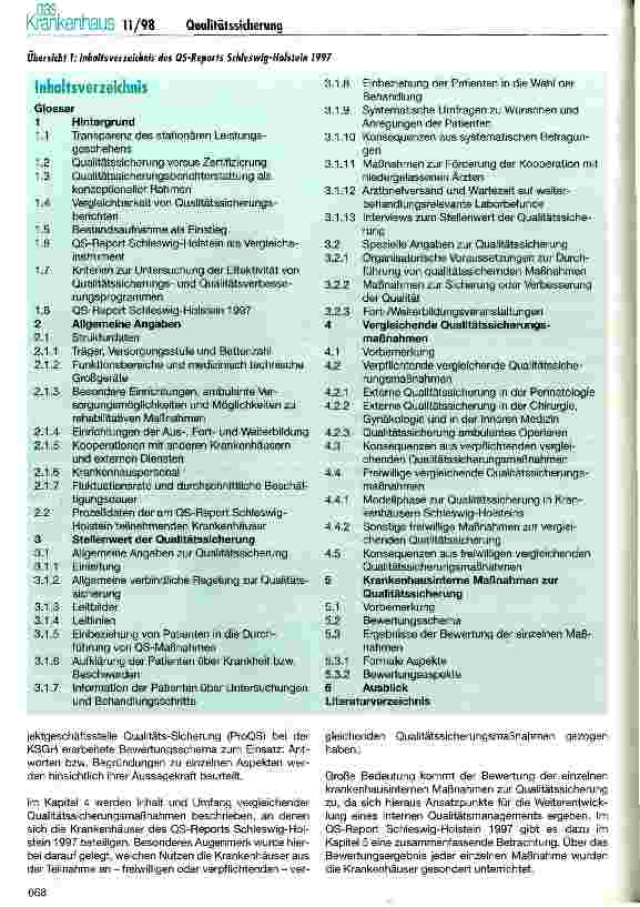 Vorschauseite 2: QS-Report Schleswig-Holstein 1997 (Teil 1) Umsetzung und erste Ergebnisse