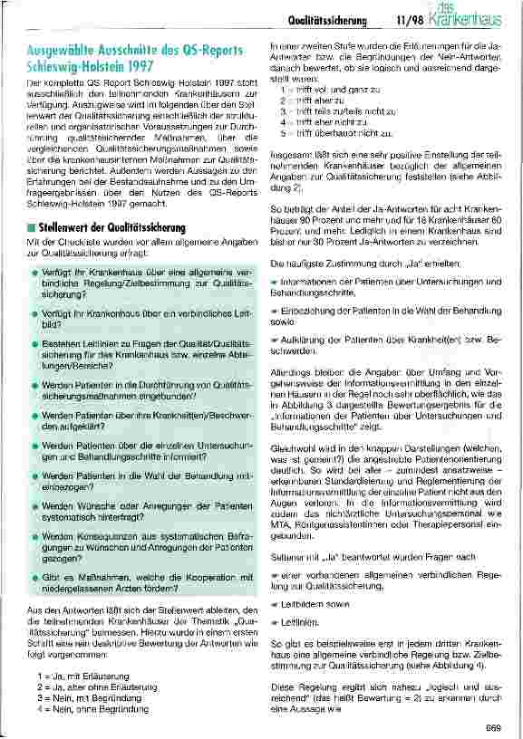 Vorschauseite 3: QS-Report Schleswig-Holstein 1997 (Teil 1) Umsetzung und erste Ergebnisse