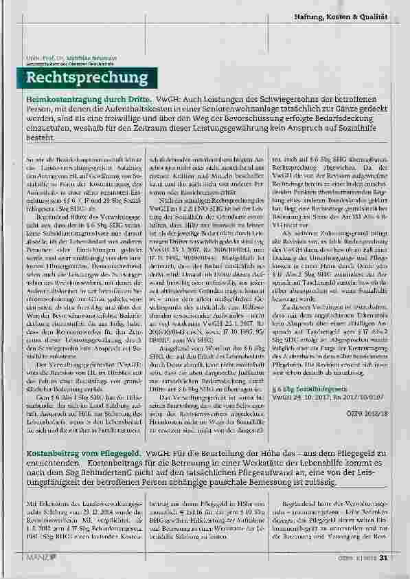 Vorschauseite 1: Heimkostentragung durch Dritte