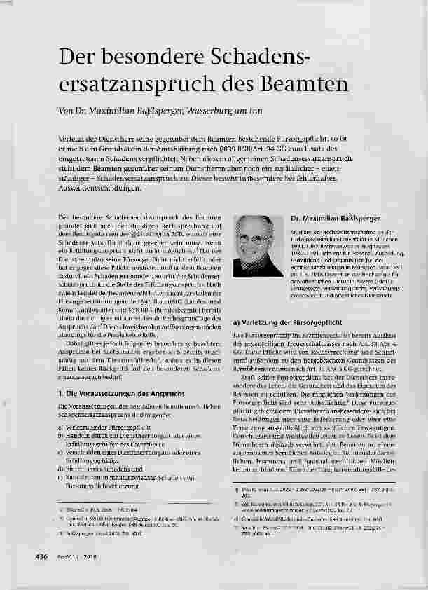 Vorschauseite 1: Der besondere Schadensersatzanspruch des Beamten