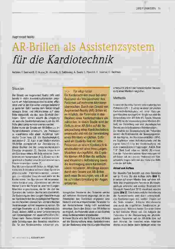 Vorschauseite 1: AR-Brillen als Assistenzsystem für die Kardiotechnik