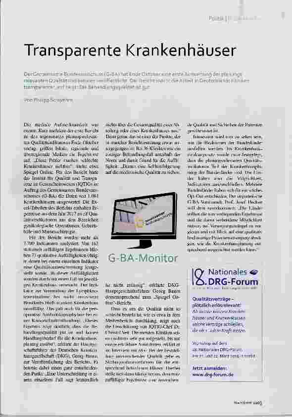 Vorschauseite 1: PolitikTransparente Krankenhäuser