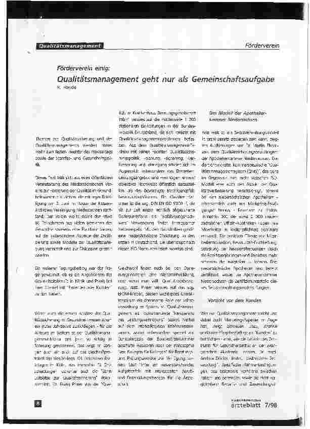 Vorschauseite 1: Förderverein einig: Qualitätsmanagement geht nur als Gemeinschaftsaufgabe