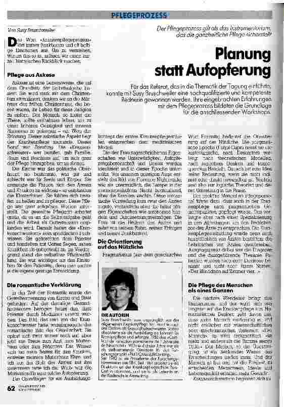Vorschauseite 1: Planung statt Aufopferung // Der Pflegeprozess gilt als das Instrumentarium, das die ganzheitliche Pflege sicherstellt