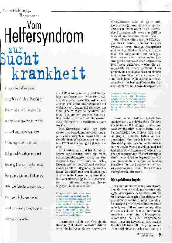 Vorschauseite 2: Vom Helfersyndrom zur Suchtkrankheit Suchtmittelabhängige Pflegepersonen