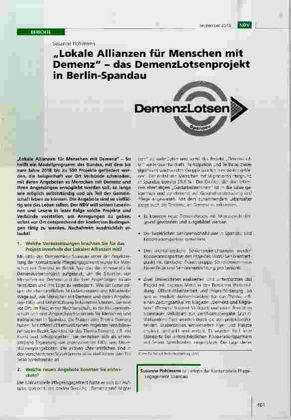 Vorschauseite 1: Lokale Allianzen für Menschen mit Demenz das DemenzLotsenprojekt in Berlin-Spandau