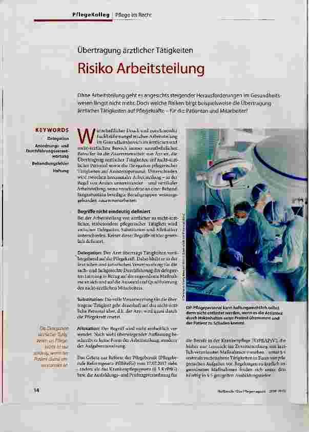 Vorschauseite 1: Übertragung ärztlicher Tätigkeiten Risiko Arbeitsteilung