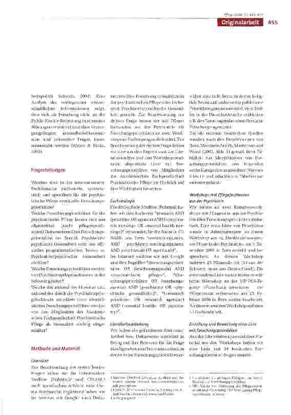 Vorschauseite 3: Forschungsprioritäten für die Pflege in der Psychiatrie