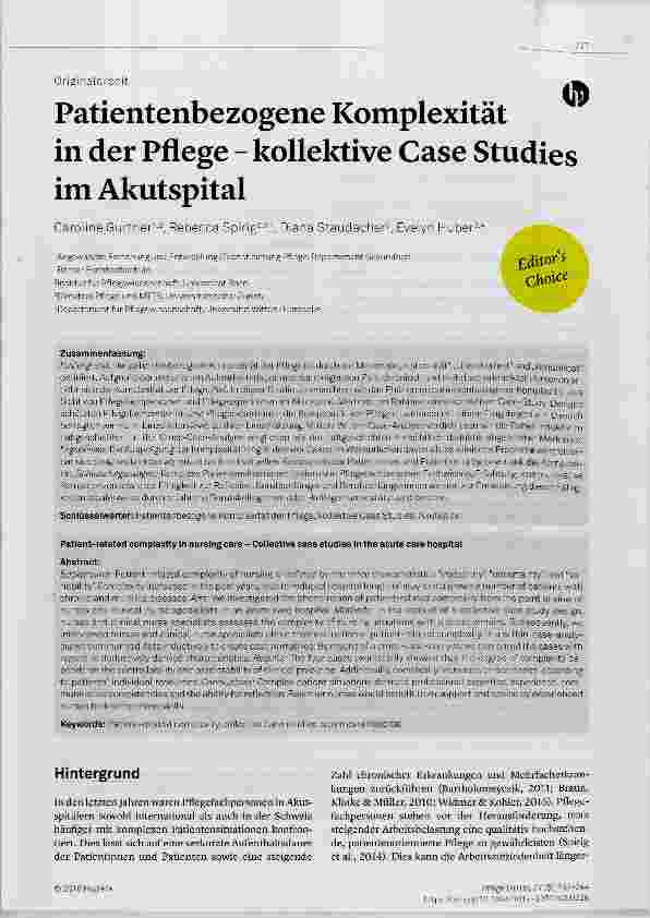 Vorschauseite 1: Patientenbezogene Komplexität in der Pflege - kollektive Case Studies im Akutspital