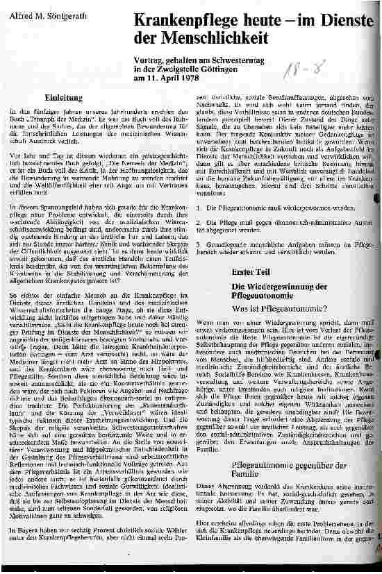 Vorschauseite 1: Krankenpflege heute - im Dienste der Menschlichkeit