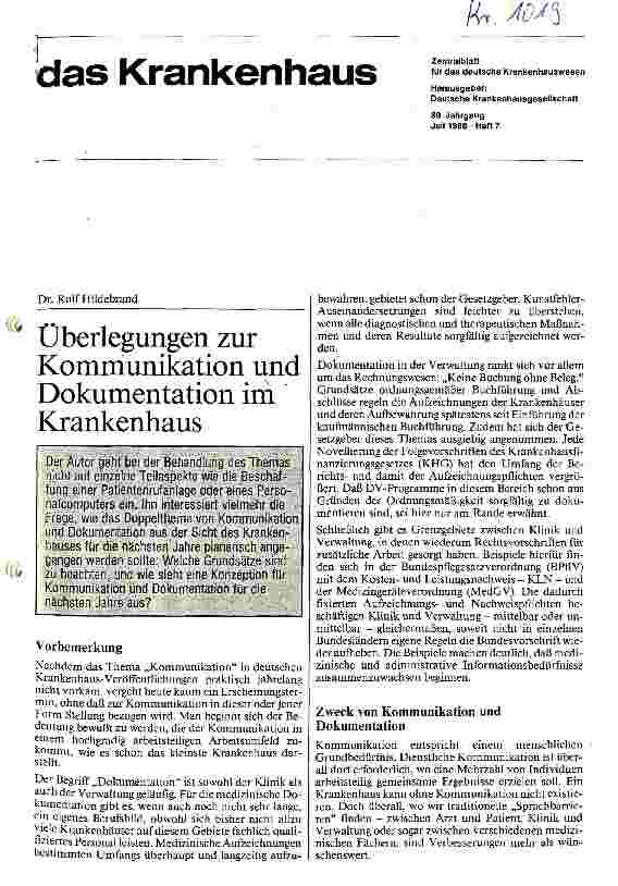 Vorschauseite 1: Überlegungen zur Kommunikation und Dokumentation im Krankenhaus