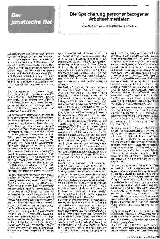 Vorschauseite 1: Die Speicherung personenbezogener Arbeitnehmerdaten