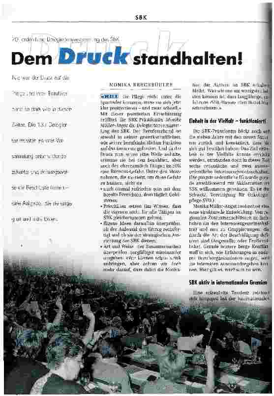 Vorschauseite 1: Dem Druck standhalten! 20. ordentliche Deligiertenversammlung des SBK