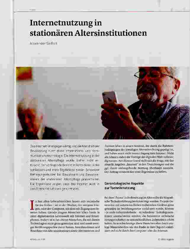 Vorschauseite 1: Internetnutzung in stationären Altersinstitutionen