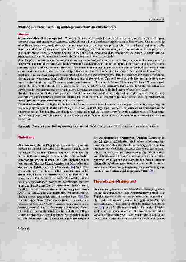 Vorschauseite 2: Arbeitssituation mit einem rollierenden Arbeitszeitmodell in der ambulanten Pflege