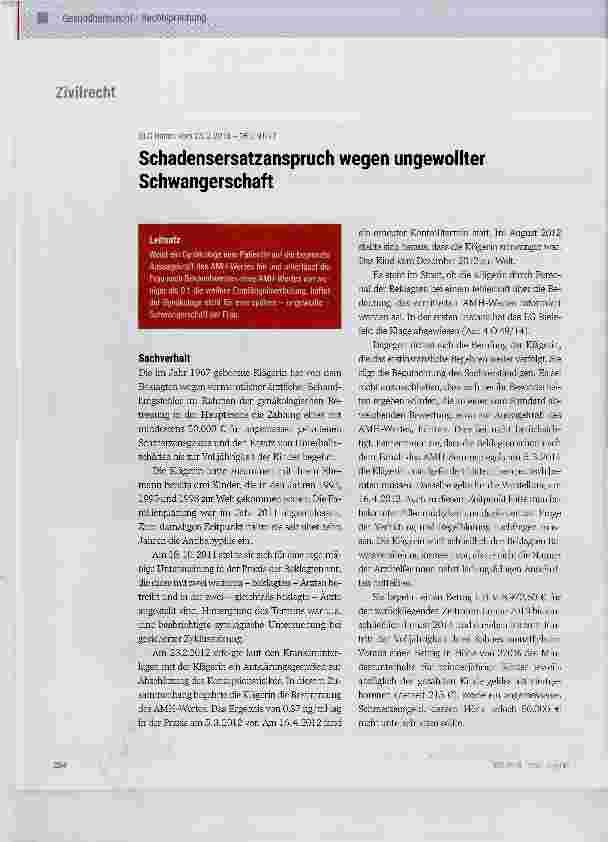 Vorschauseite 1: Schadensersatzanspruch wegen ungewollter Schwangerschaft